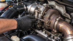 Ford EcoBoost turbocharger wastegate linkage inspection for P0299 underboost problems in Allen, TX